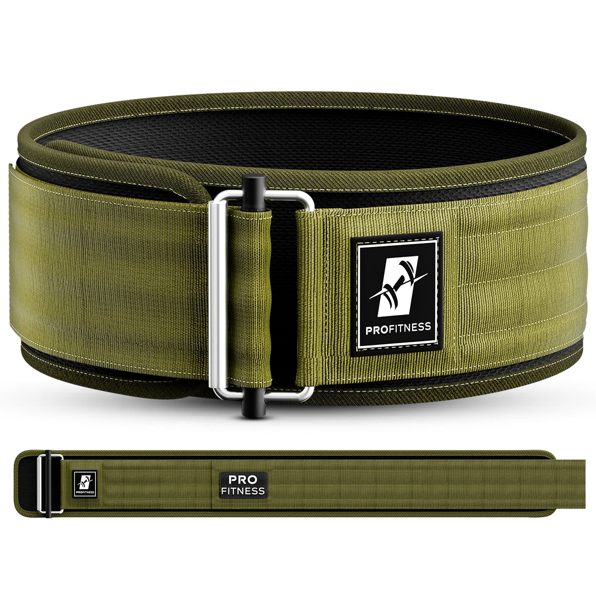 Black leather weightlifting belt with 'PROfitness' logo in front.